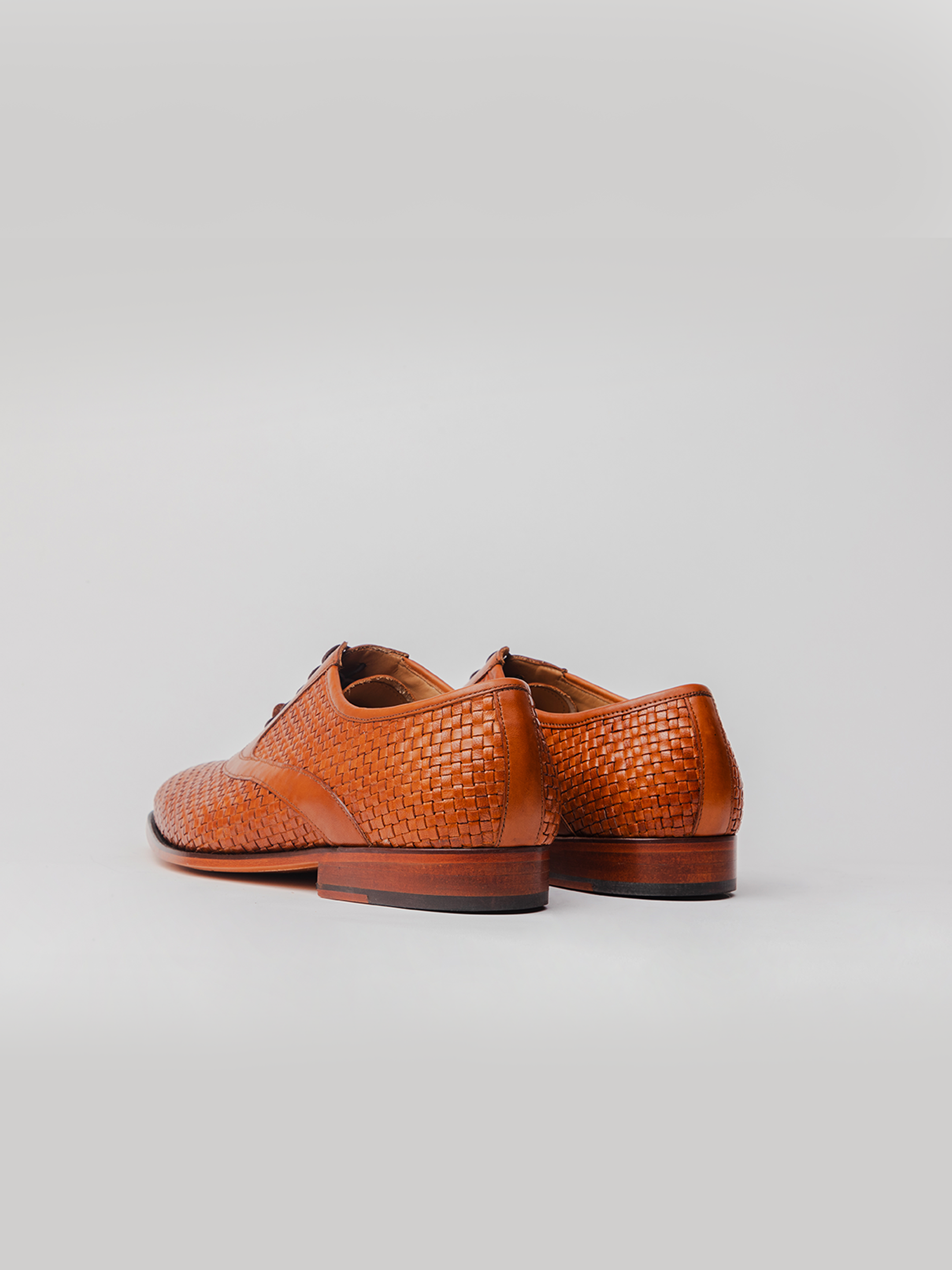 Brown Leather Braided Woven Oxford Shoes for Men