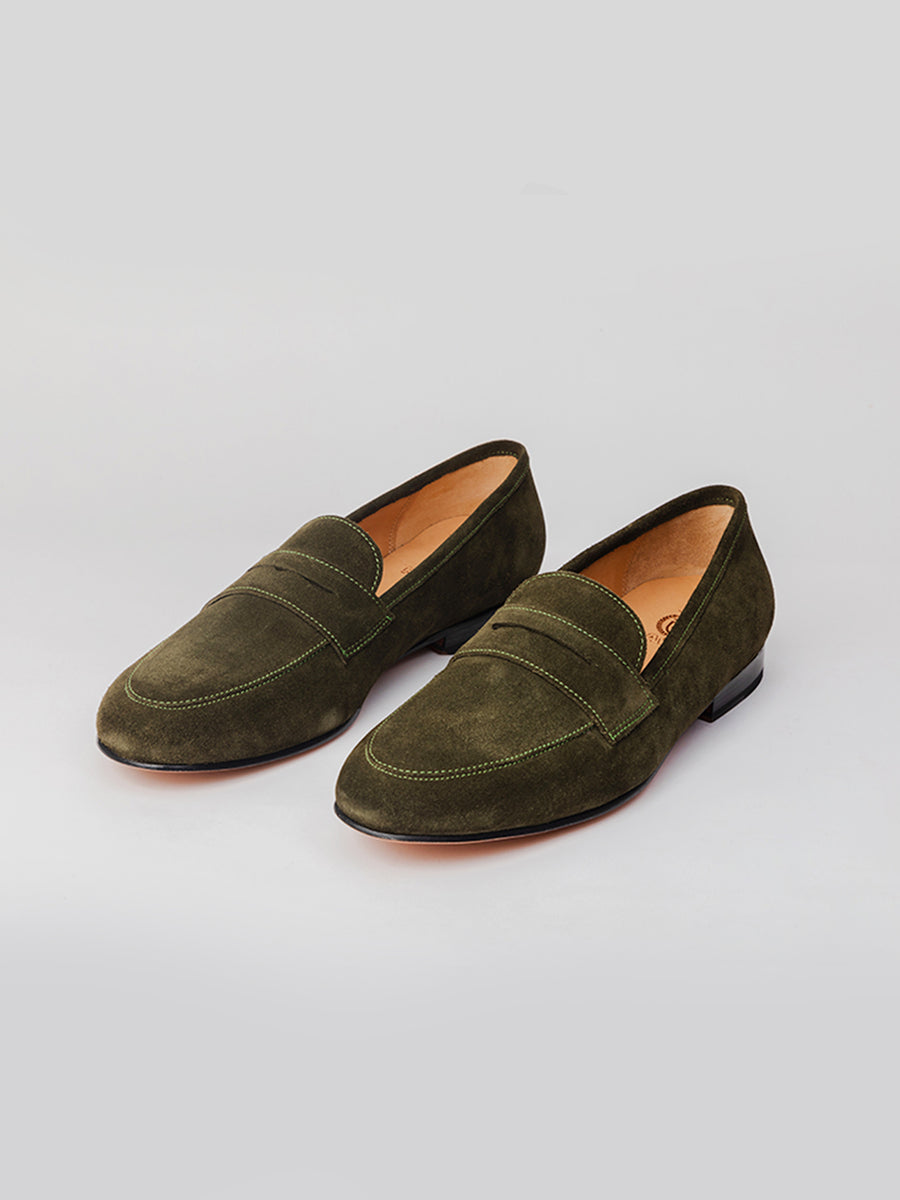 San- Penny- Loafer - Olive- Suede- loafer- shoes