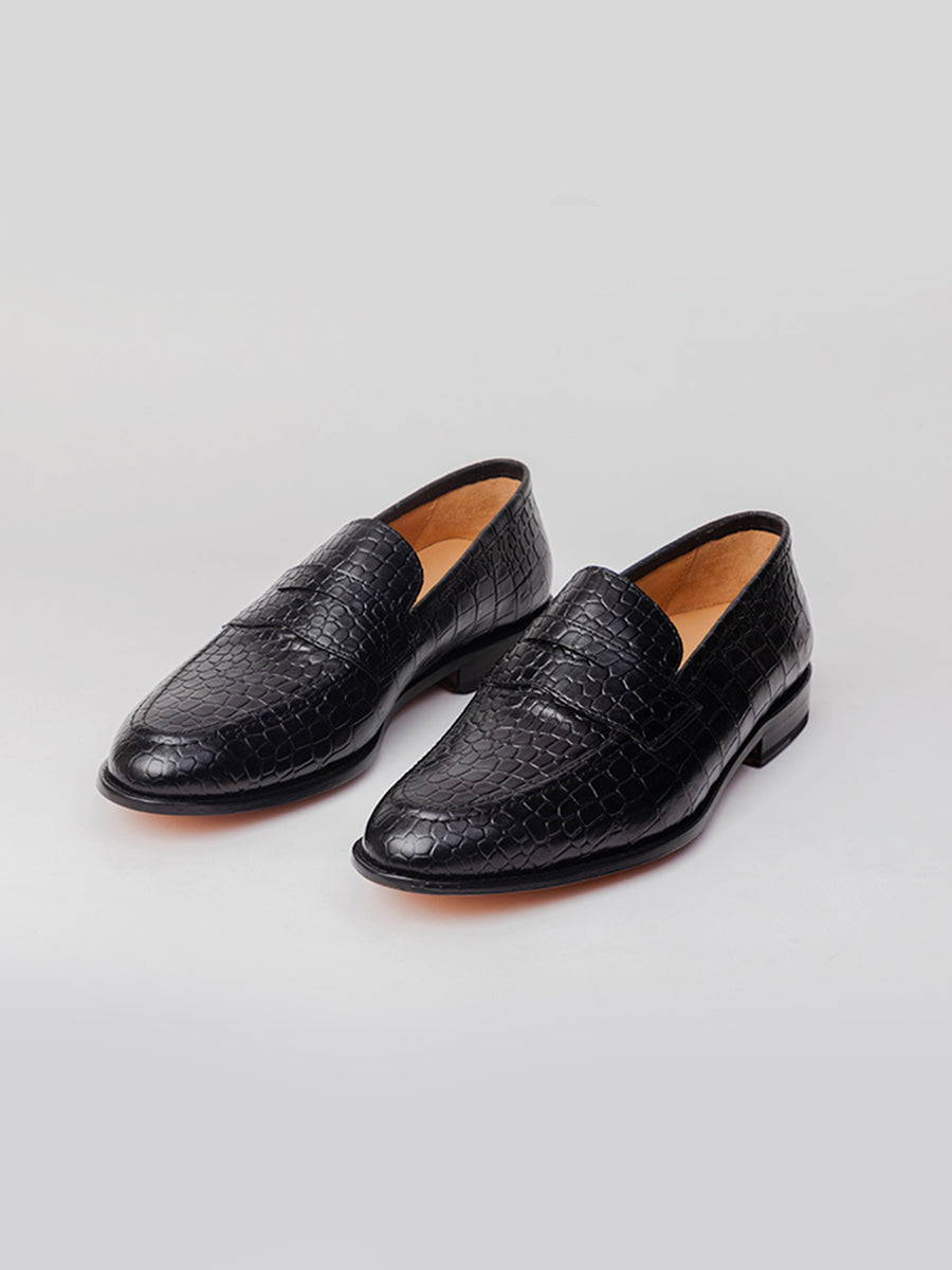Balaclava Loafer - Crocodile Black loafer shoes