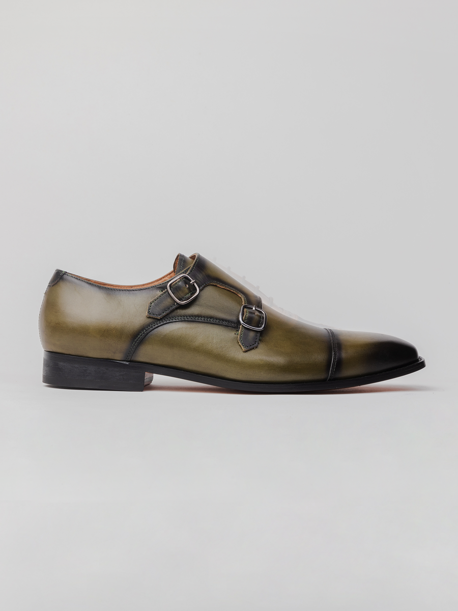 Shubhan Double Monk - Olive Patina Monk shoes