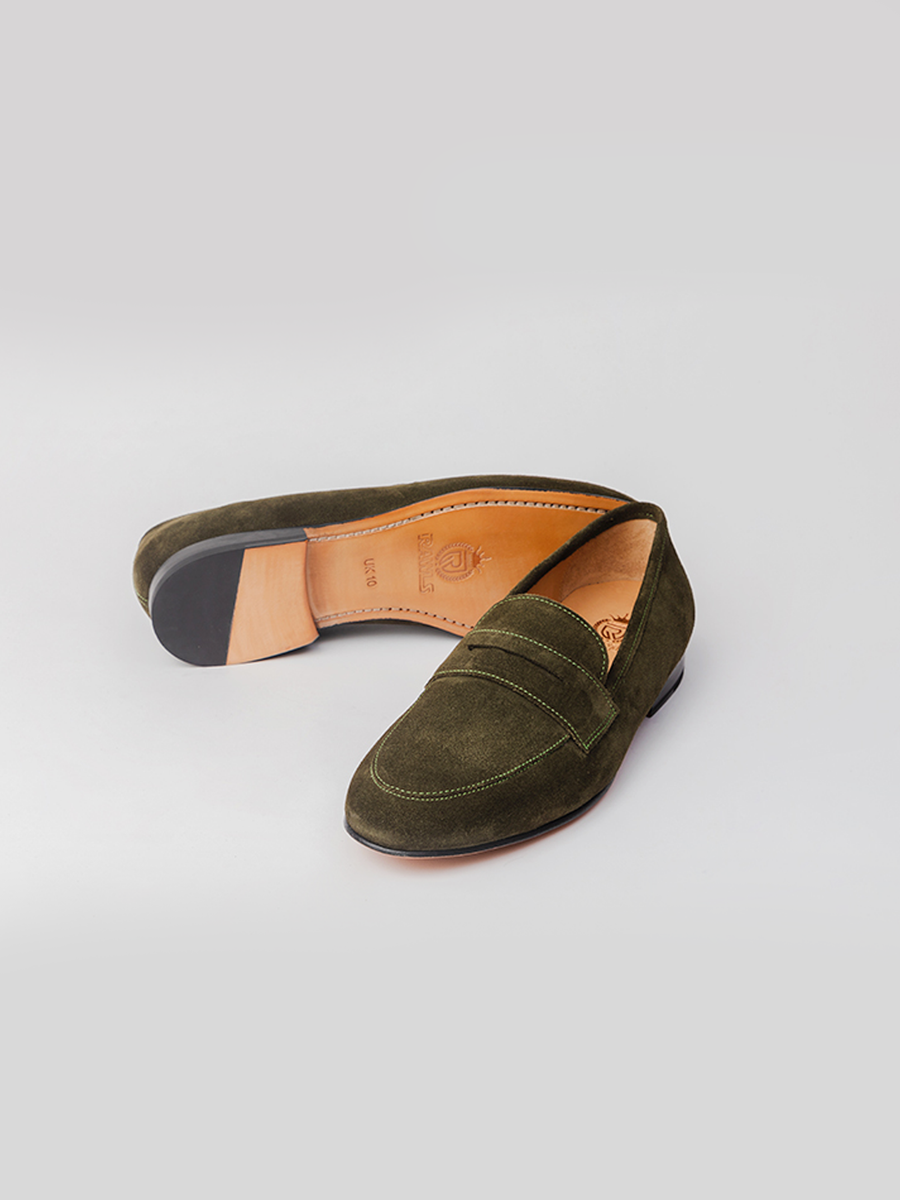 San -Penny- Loafer - Olive- Suede- loafer shoes