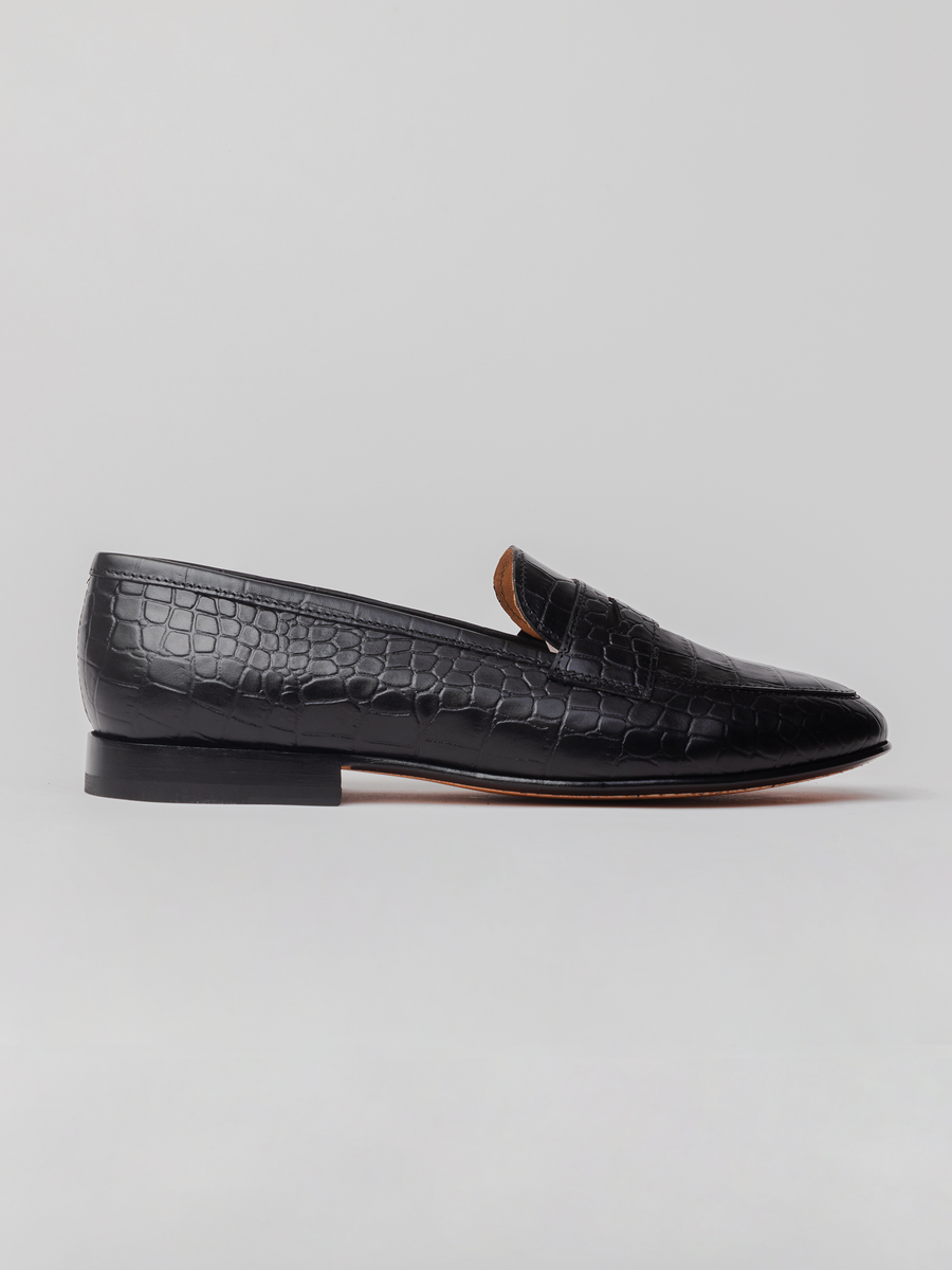 San Penny Loafer - Crocodile Black loafer shoes