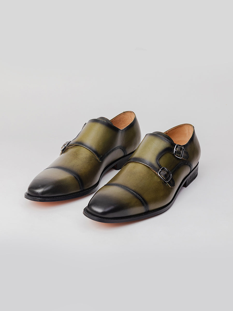 Shubhan Double Monk - Olive Patina shoes by Rawlsluxure