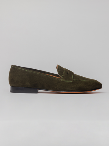 San Penny Loafer - Olive Suede loafer shoes