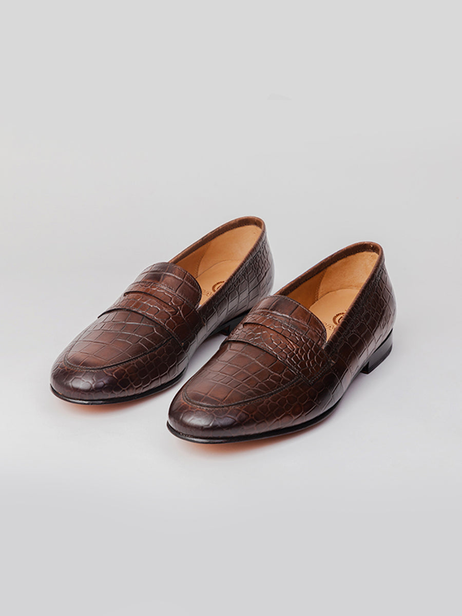 San Penny Loafer - Crocodile Brown loafer shoes