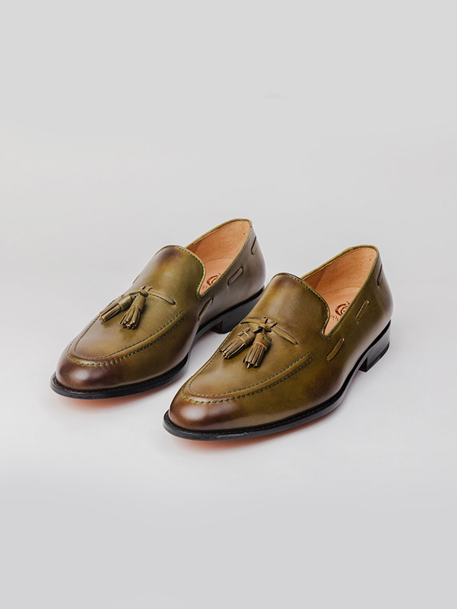 Hudson Tassels Loafer - Olive loafer shoes