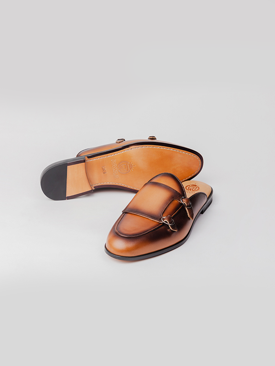 Seane Mules - Cognac Patina loafer shoes