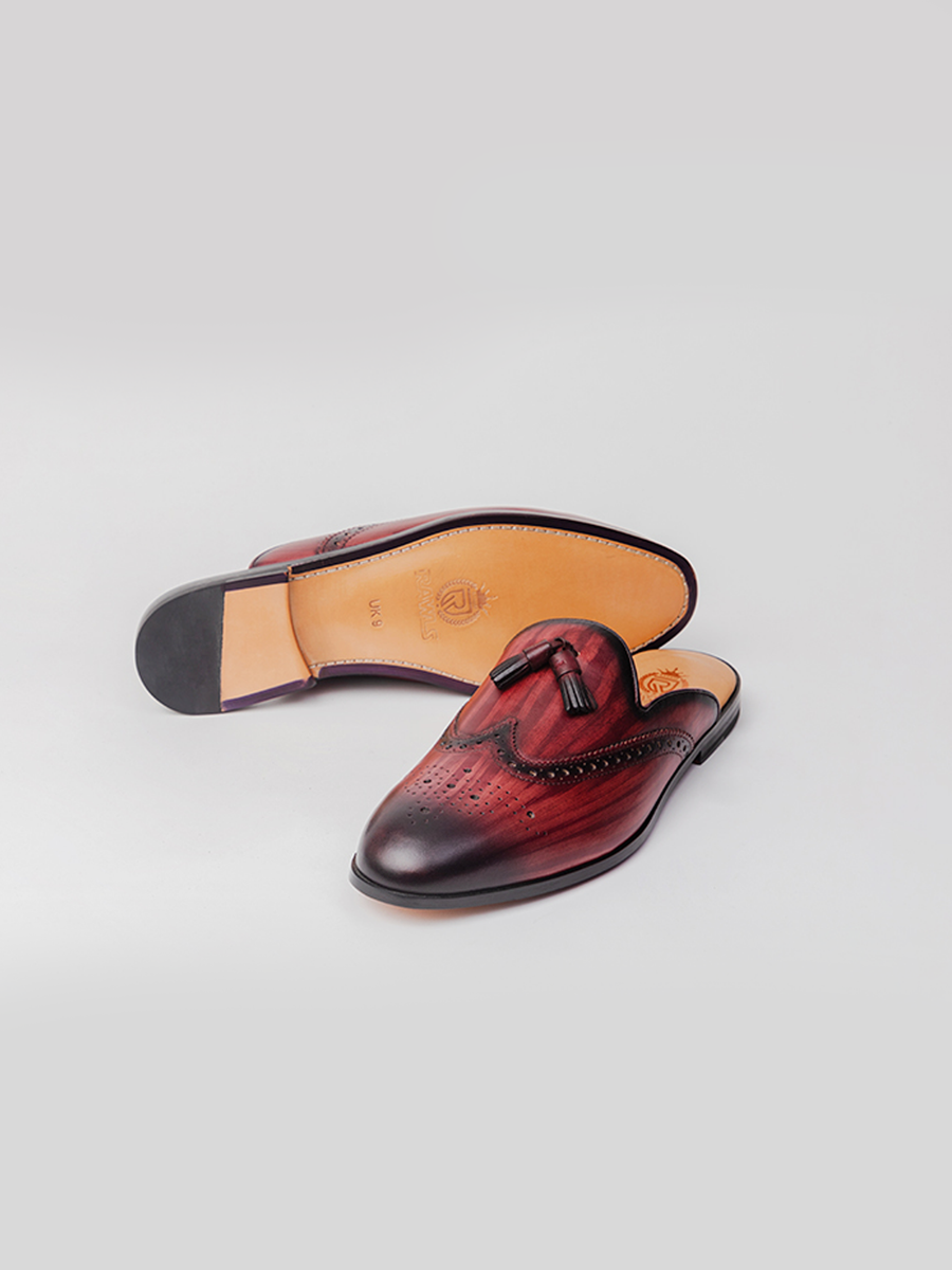 Seira Tassels Mules - Oxblood Patina loafer shoes