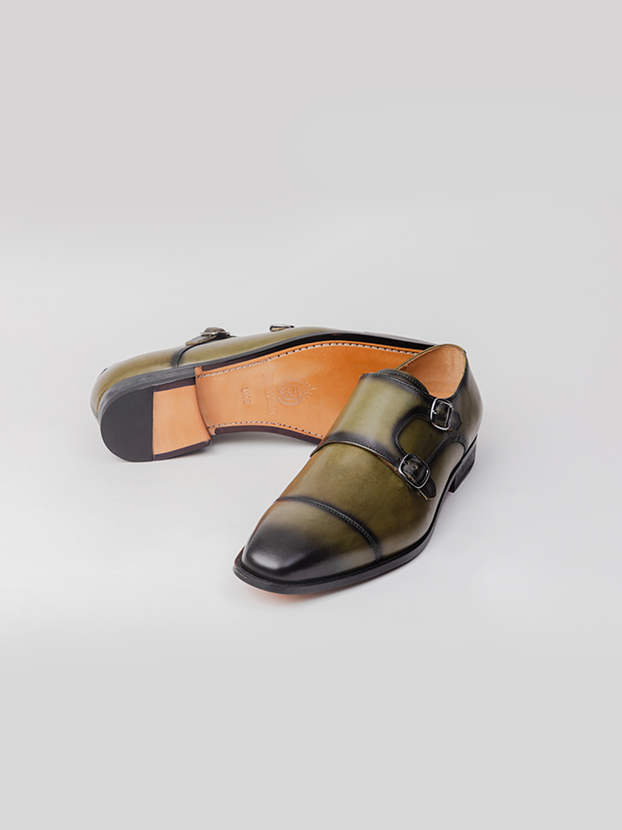 Shubhan Double Monk - Olive Patina Monk Strap shoes