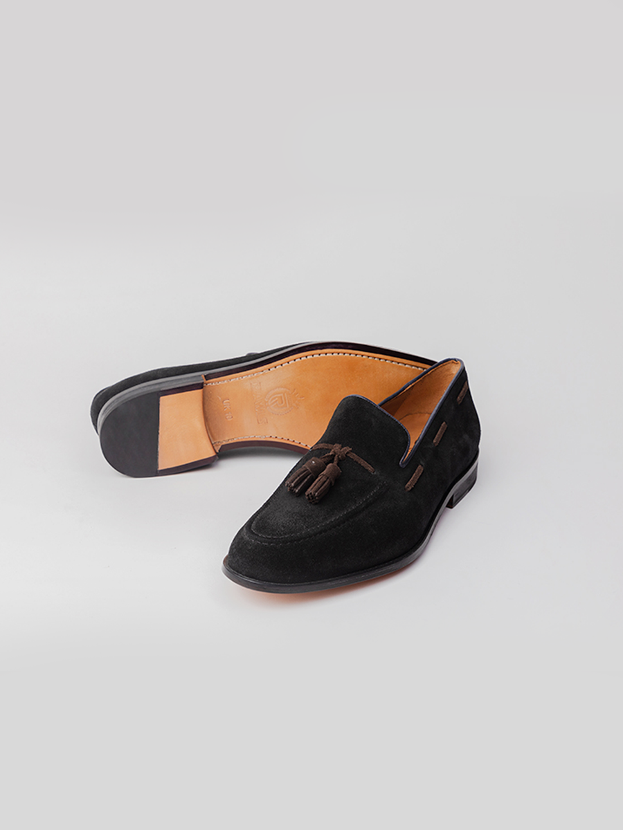 Wyatt Tassel Loafer - Black Suede loafer shoes