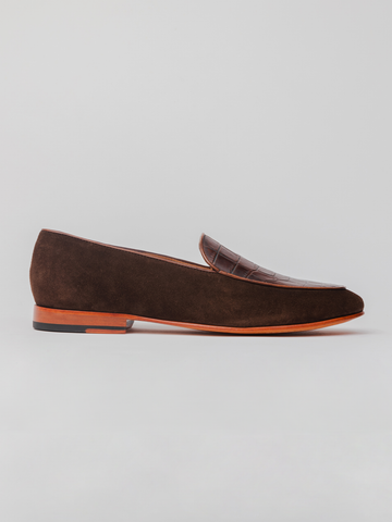 Marcel Loafer - Suede/Croco Brown loafer shoes
