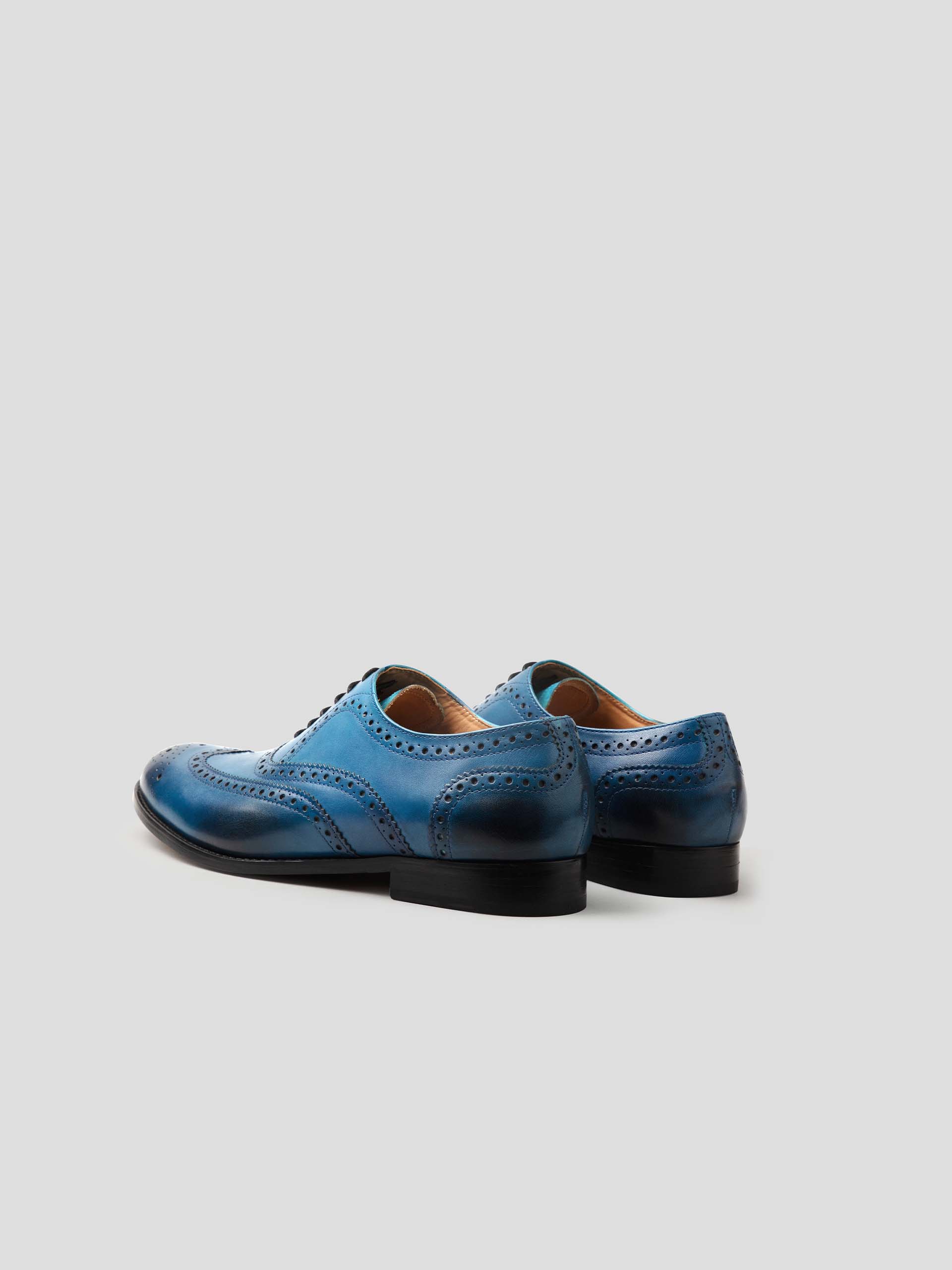 Crafted Leather Handmade Blue Gray Leather Wingtip Oxford Dress Shoes Sz 13/47 THOMAS Genuine Leather Oxford Style Men main image 2